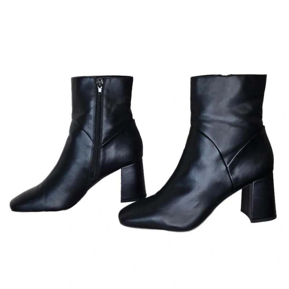Nordstrom Rack Naja Black Faux Leather Block Heel Ankle Boots